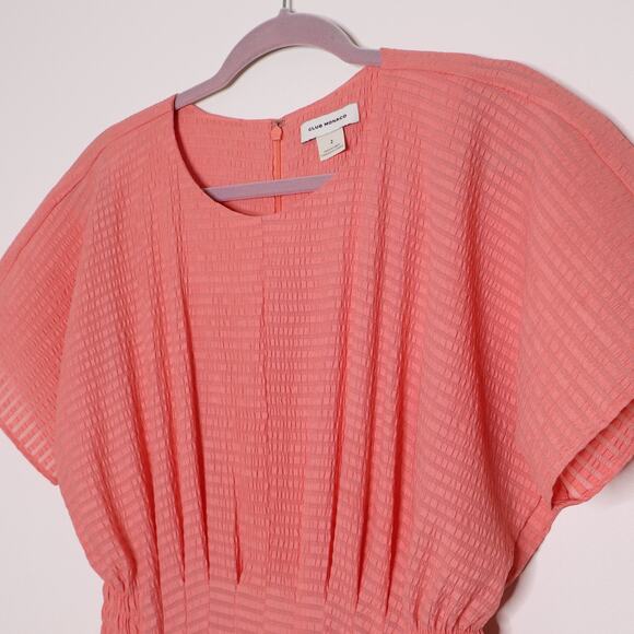 CLUB MONACO Seersucker Fit & Flare Dress Knee Length Tea Rose Pink Women's 2 - Picture 4 of 15